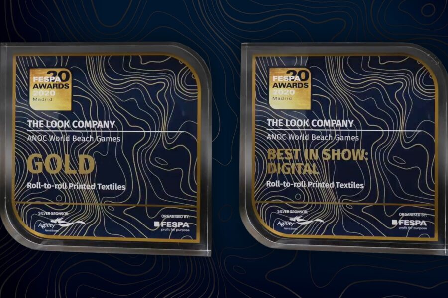 "Two FESPA Awards 2020 trophies, Gold and Best in Show: Digital, awarded to The Look Company for Roll-to-roll Printed Textiles."